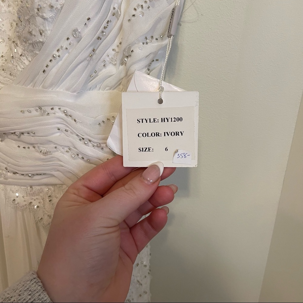 LM by Mignon HY1200 Long Embellished Wrap Dress Ivory Size 6 NEW WITH TAGS - Picture 3 of 11